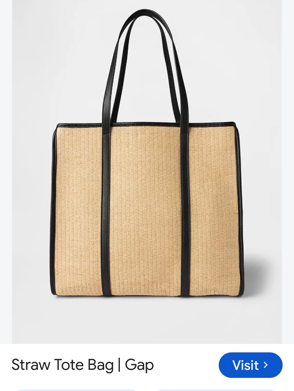 GAP Natural Straw Tote with Black Trim